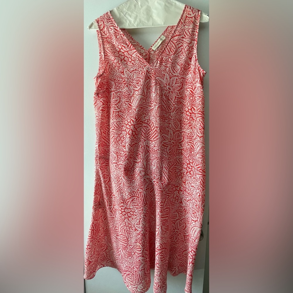 PURIFICACION GARCIA SILKY RED/WHITE FLORAL V-NECK SLEEVELESS DRESS LADIES SZ 46